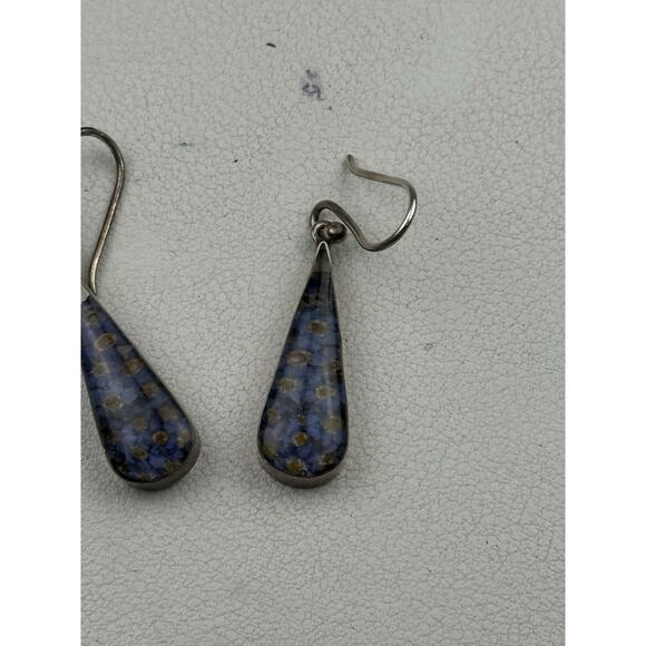 ATI Sterling Silver Pierced Hook Earrings Resin Blue Flowers - Picture 5 of 11